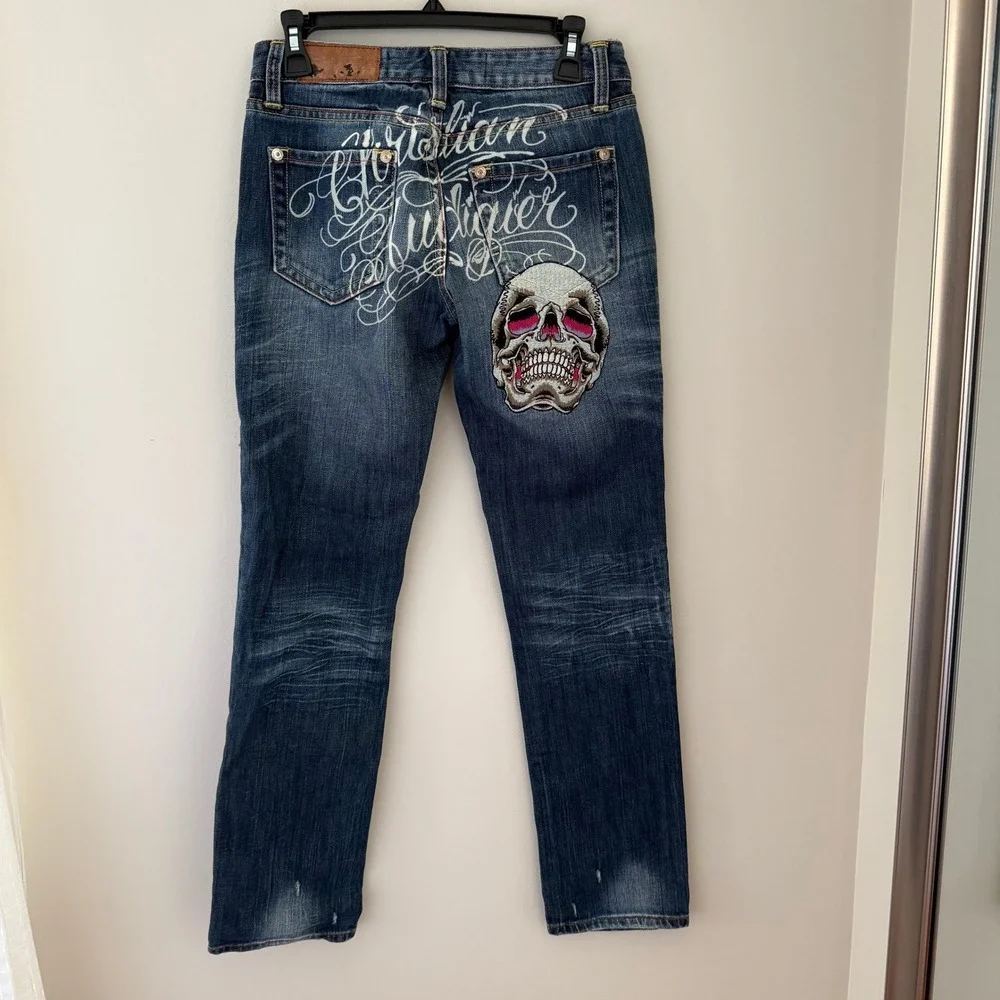 Christian Audigier Y2K Est‎ Denim 1958 Skull Embroidered Jeans Mens 27x33